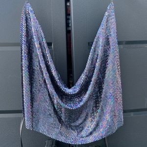 Chain Mail Metal Mesh Gunmetal Blue & Black Halter